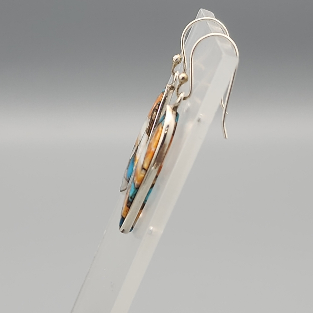 Spiny Oyster Turquoise and Sterling Earrings - Picture 4 of 4